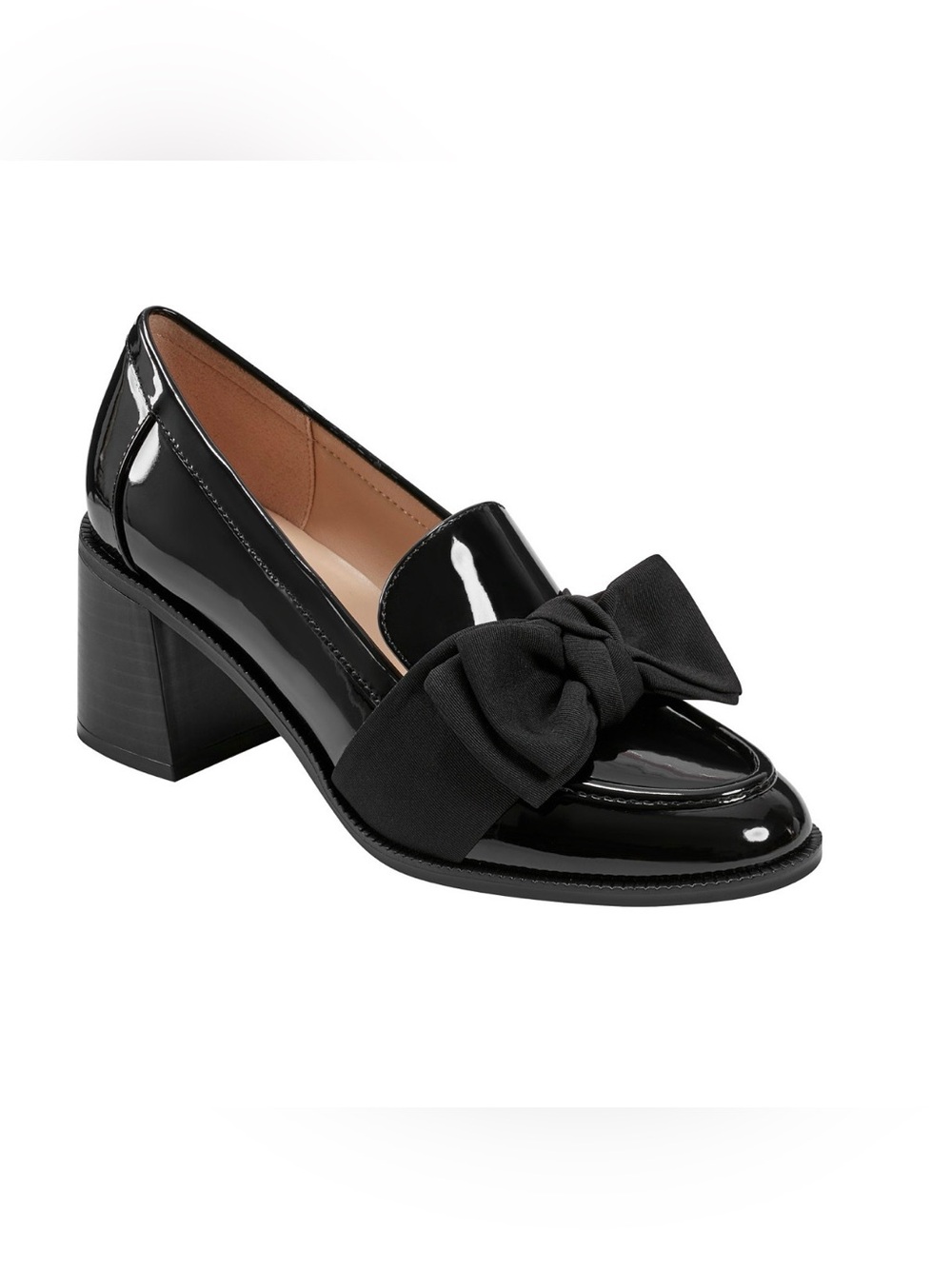 Bandolino Korrar Black Patent Women’s Loafer W/ Bow, Stacked Block Heel Sz 8 M